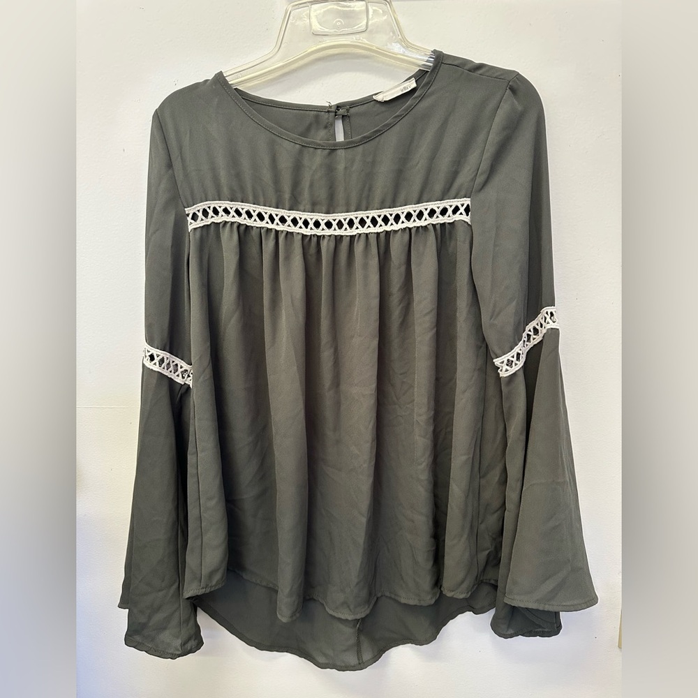 Jella Couture Green Blouse Asymmetrical Long Sleeve Relaxed